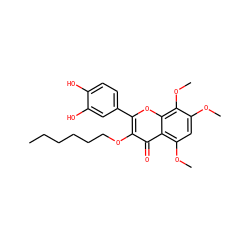 CCCCCCOc1c(-c2ccc(O)c(O)c2)oc2c(OC)c(OC)cc(OC)c2c1=O ZINC000013822669