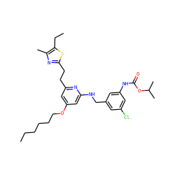 CCCCCCOc1cc(CCc2nc(C)c(CC)s2)nc(NCc2cc(Cl)cc(NC(=O)OC(C)C)c2)c1 ZINC000029471431