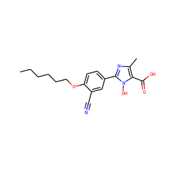 CCCCCCOc1ccc(-c2nc(C)c(C(=O)O)n2O)cc1C#N ZINC000205076364