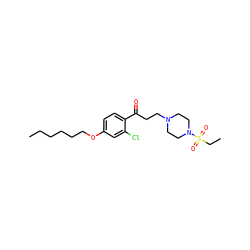 CCCCCCOc1ccc(C(=O)CCN2CCN(S(=O)(=O)CC)CC2)c(Cl)c1 ZINC000043021796