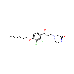 CCCCCCOc1ccc(C(=O)CCN2CCNC(=O)C2)c(Cl)c1Cl ZINC000096307640
