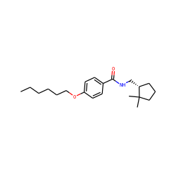 CCCCCCOc1ccc(C(=O)NC[C@@H]2CCCC2(C)C)cc1 ZINC000013864676