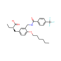 CCCCCCOc1ccc(C[C@@H](CC)C(=O)O)cc1CNC(=O)c1ccc(C(F)(F)F)cc1 ZINC000028652261