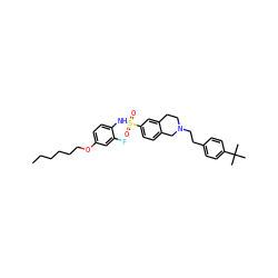 CCCCCCOc1ccc(NS(=O)(=O)c2ccc3c(c2)CCN(CCc2ccc(C(C)(C)C)cc2)C3)c(F)c1 ZINC000261185774