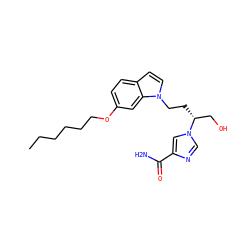 CCCCCCOc1ccc2ccn(CC[C@H](CO)n3cnc(C(N)=O)c3)c2c1 ZINC000013580965