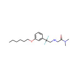 CCCCCCOc1cccc(C(F)(F)CNCC(=O)N(C)C)c1 ZINC000148996910