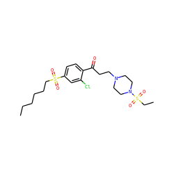 CCCCCCS(=O)(=O)c1ccc(C(=O)CCN2CCN(S(=O)(=O)CC)CC2)c(Cl)c1 ZINC000043073659