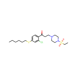 CCCCCCSc1ccc(C(=O)CCN2CCN(S(=O)(=O)CC)CC2)c(Cl)c1 ZINC000043066522