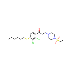 CCCCCCSc1ccc(C(=O)CCN2CCN(S(=O)(=O)CC)CC2)c(Cl)c1Cl ZINC000043062070
