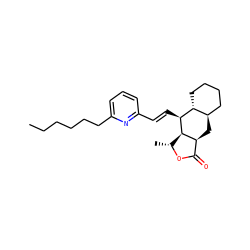 CCCCCCc1cccc(/C=C/[C@@H]2[C@@H]3[C@@H](C)OC(=O)[C@@H]3C[C@@H]3CCCC[C@H]32)n1 ZINC000013673128