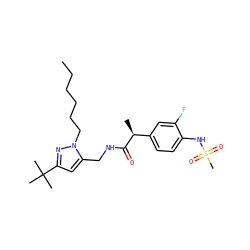 CCCCCCn1nc(C(C)(C)C)cc1CNC(=O)[C@@H](C)c1ccc(NS(C)(=O)=O)c(F)c1 ZINC000113486590