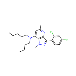CCCCCN(CCCC)c1cc(C)nc2c(-c3ccc(Cl)cc3Cl)nn(C)c12 ZINC000013553423