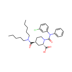 CCCCCN(CCCCC)C(=O)[C@H]1CCN(C(=O)N(c2ccccc2)c2cccc(Cl)c2)[C@H](C(=O)O)C1 ZINC000027709530