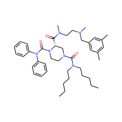 CCCCCN(CCCCC)C(=O)N1CCN(C(=O)N(c2ccccc2)c2ccccc2)[C@H](C(=O)N(C)CCN(C)Cc2cc(C)cc(C)c2)C1 ZINC000026664425
