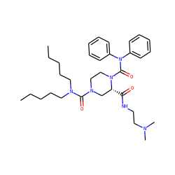 CCCCCN(CCCCC)C(=O)N1CCN(C(=O)N(c2ccccc2)c2ccccc2)[C@H](C(=O)NCCN(C)C)C1 ZINC000026648333
