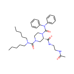CCCCCN(CCCCC)C(=O)N1CCN(C(=O)N(c2ccccc2)c2ccccc2)[C@H](C(=O)NCCNC(C)=O)C1 ZINC000003915806