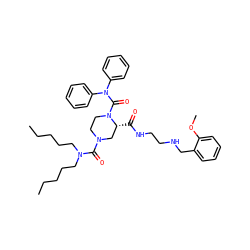 CCCCCN(CCCCC)C(=O)N1CCN(C(=O)N(c2ccccc2)c2ccccc2)[C@H](C(=O)NCCNCc2ccccc2OC)C1 ZINC000026649865