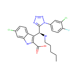 CCCCCN[C@@H](c1c(C(=O)O)[nH]c2cc(Cl)ccc12)c1nnnn1-c1ccc(F)c(Cl)c1 ZINC001772652819