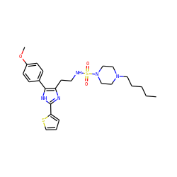 CCCCCN1CCN(S(=O)(=O)NCCc2nc(-c3cccs3)[nH]c2-c2ccc(OC)cc2)CC1 ZINC000014978235