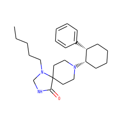 CCCCCN1CNC(=O)C12CCN([C@H]1CCCC[C@H]1c1ccccc1)CC2 ZINC000028564209