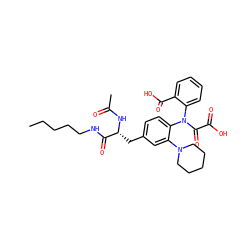 CCCCCNC(=O)[C@@H](Cc1ccc(N(C(=O)C(=O)O)c2ccccc2C(=O)O)c(N2CCCCC2)c1)NC(C)=O ZINC000014954160
