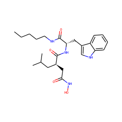 CCCCCNC(=O)[C@H](Cc1c[nH]c2ccccc12)NC(=O)[C@@H](CC(=O)NO)CC(C)C ZINC000003780027