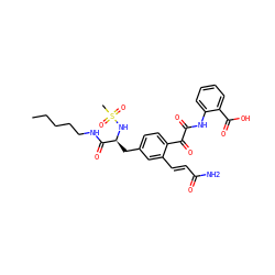 CCCCCNC(=O)[C@H](Cc1ccc(C(=O)C(=O)Nc2ccccc2C(=O)O)c(/C=C/C(N)=O)c1)NS(C)(=O)=O ZINC000139232567