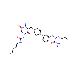 CCCCCNC(=O)CN1CC(=O)N(C)[C@@H](Cc2ccc(-c3cccc(CN(CCCC)C(=O)NC)c3)cc2)C1=O ZINC000029415212