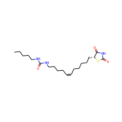 CCCCCNC(=O)NCCCC/C=C\CCCCC[C@H]1SC(=O)NC1=O ZINC000203757448