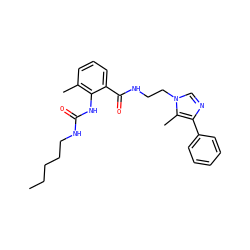 CCCCCNC(=O)Nc1c(C)cccc1C(=O)NCCn1cnc(-c2ccccc2)c1C ZINC000013827727