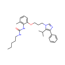 CCCCCNC(=O)Nc1c(C)cccc1OCCCn1cnc(-c2ccccc2)c1C(C)C ZINC000013827782