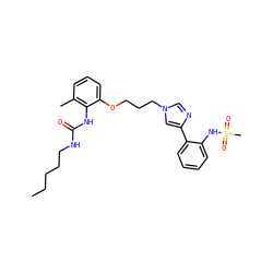 CCCCCNC(=O)Nc1c(C)cccc1OCCCn1cnc(-c2ccccc2NS(C)(=O)=O)c1 ZINC000013827749