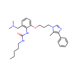 CCCCCNC(=O)Nc1c(CN(C)C)cccc1OCCCn1cnc(-c2ccccc2)c1C ZINC000013827633