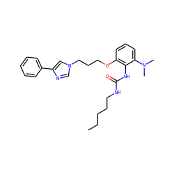 CCCCCNC(=O)Nc1c(OCCCn2cnc(-c3ccccc3)c2)cccc1N(C)C ZINC000013827521