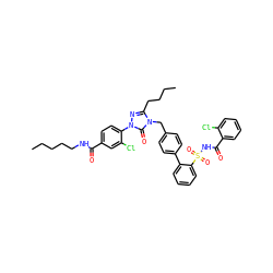 CCCCCNC(=O)c1ccc(-n2nc(CCCC)n(Cc3ccc(-c4ccccc4S(=O)(=O)NC(=O)c4ccccc4Cl)cc3)c2=O)c(Cl)c1 ZINC000095611551