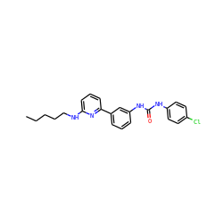 CCCCCNc1cccc(-c2cccc(NC(=O)Nc3ccc(Cl)cc3)c2)n1 ZINC000299839278