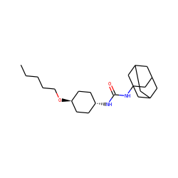 CCCCCO[C@H]1CC[C@H](NC(=O)NC23CC4CC(CC(C4)C2)C3)CC1 ZINC000254153205