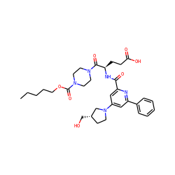 CCCCCOC(=O)N1CCN(C(=O)[C@@H](CCC(=O)O)NC(=O)c2cc(N3CC[C@H](CO)C3)cc(-c3ccccc3)n2)CC1 ZINC000049763066