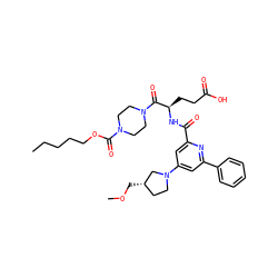 CCCCCOC(=O)N1CCN(C(=O)[C@@H](CCC(=O)O)NC(=O)c2cc(N3CC[C@H](COC)C3)cc(-c3ccccc3)n2)CC1 ZINC000049746189