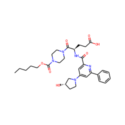 CCCCCOC(=O)N1CCN(C(=O)[C@@H](CCC(=O)O)NC(=O)c2cc(N3CC[C@H](O)C3)cc(-c3ccccc3)n2)CC1 ZINC000049746185
