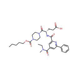 CCCCCOC(=O)N1CCN(C(=O)[C@H](CCC(=O)O)NC(=O)c2cc(C(=O)N(C)CC)cc(-c3ccccc3)n2)CC1 ZINC000049746931