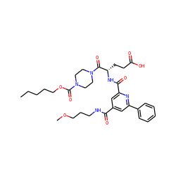CCCCCOC(=O)N1CCN(C(=O)[C@H](CCC(=O)O)NC(=O)c2cc(C(=O)NCCCOC)cc(-c3ccccc3)n2)CC1 ZINC000049766698