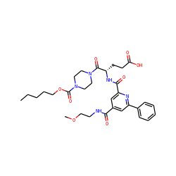 CCCCCOC(=O)N1CCN(C(=O)[C@H](CCC(=O)O)NC(=O)c2cc(C(=O)NCCOC)cc(-c3ccccc3)n2)CC1 ZINC000049766697