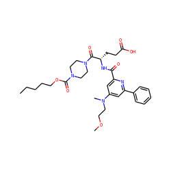 CCCCCOC(=O)N1CCN(C(=O)[C@H](CCC(=O)O)NC(=O)c2cc(N(C)CCOC)cc(-c3ccccc3)n2)CC1 ZINC000049745861