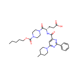 CCCCCOC(=O)N1CCN(C(=O)[C@H](CCC(=O)O)NC(=O)c2cc(N3CCC(C)CC3)nc(-c3ccccc3)n2)CC1 ZINC000049695159