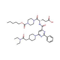 CCCCCOC(=O)N1CCN(C(=O)[C@H](CCC(=O)O)NC(=O)c2cc(N3CCC(CC(=O)N(CC)CC)CC3)nc(-c3ccccc3)n2)CC1 ZINC000049679779
