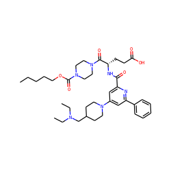 CCCCCOC(=O)N1CCN(C(=O)[C@H](CCC(=O)O)NC(=O)c2cc(N3CCC(CN(CC)CC)CC3)cc(-c3ccccc3)n2)CC1 ZINC000049746176