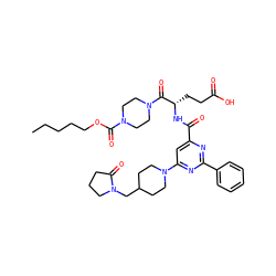CCCCCOC(=O)N1CCN(C(=O)[C@H](CCC(=O)O)NC(=O)c2cc(N3CCC(CN4CCCC4=O)CC3)nc(-c3ccccc3)n2)CC1 ZINC000049694511