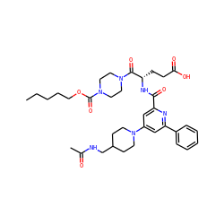 CCCCCOC(=O)N1CCN(C(=O)[C@H](CCC(=O)O)NC(=O)c2cc(N3CCC(CNC(C)=O)CC3)cc(-c3ccccc3)n2)CC1 ZINC000049762824