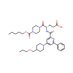 CCCCCOC(=O)N1CCN(C(=O)[C@H](CCC(=O)O)NC(=O)c2cc(N3CCC(COCCC)CC3)cc(-c3ccccc3)n2)CC1 ZINC000049746929